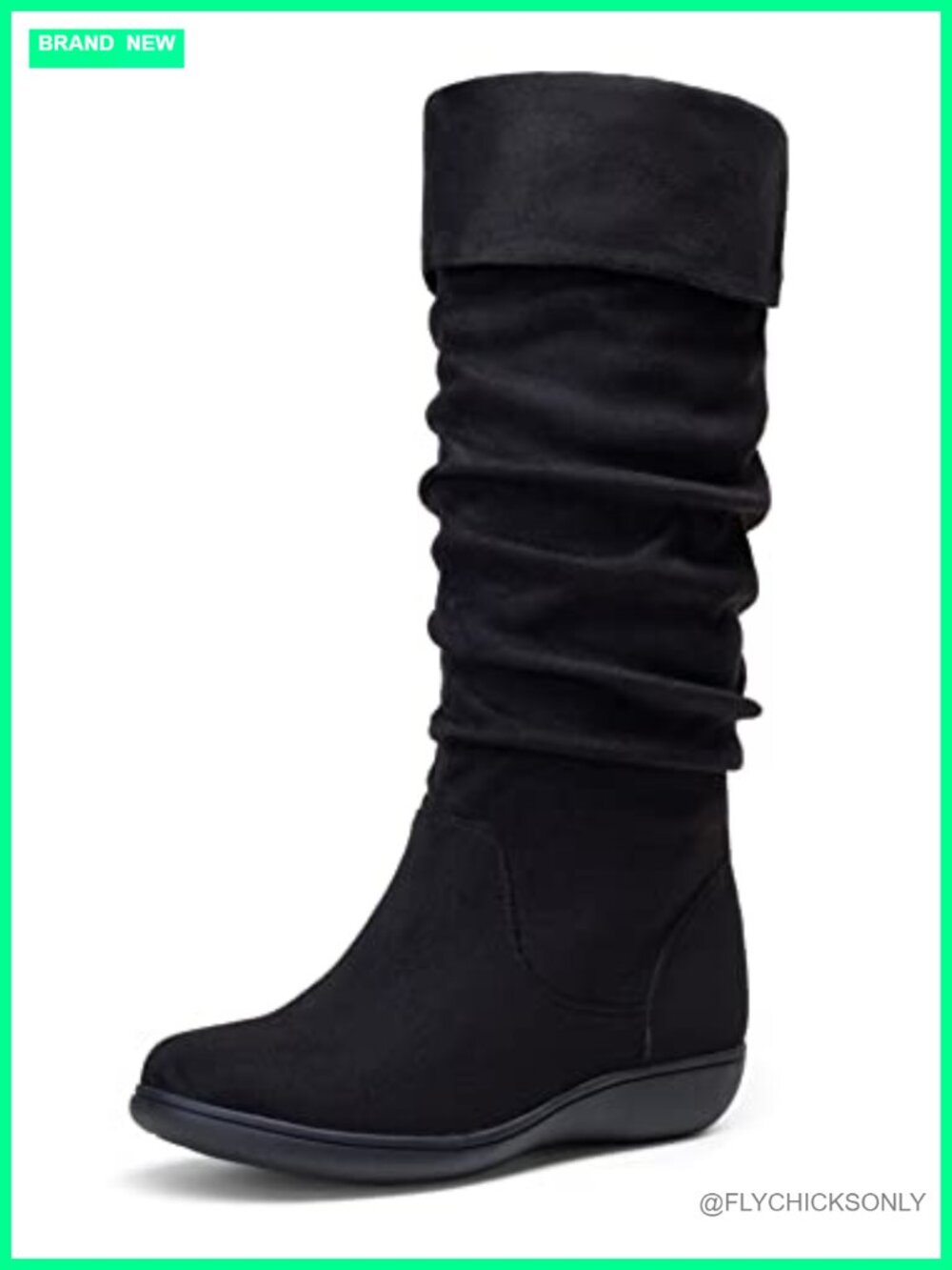 Suede Slouch Knee High Flat Boots Pull On Round Toe Comfort